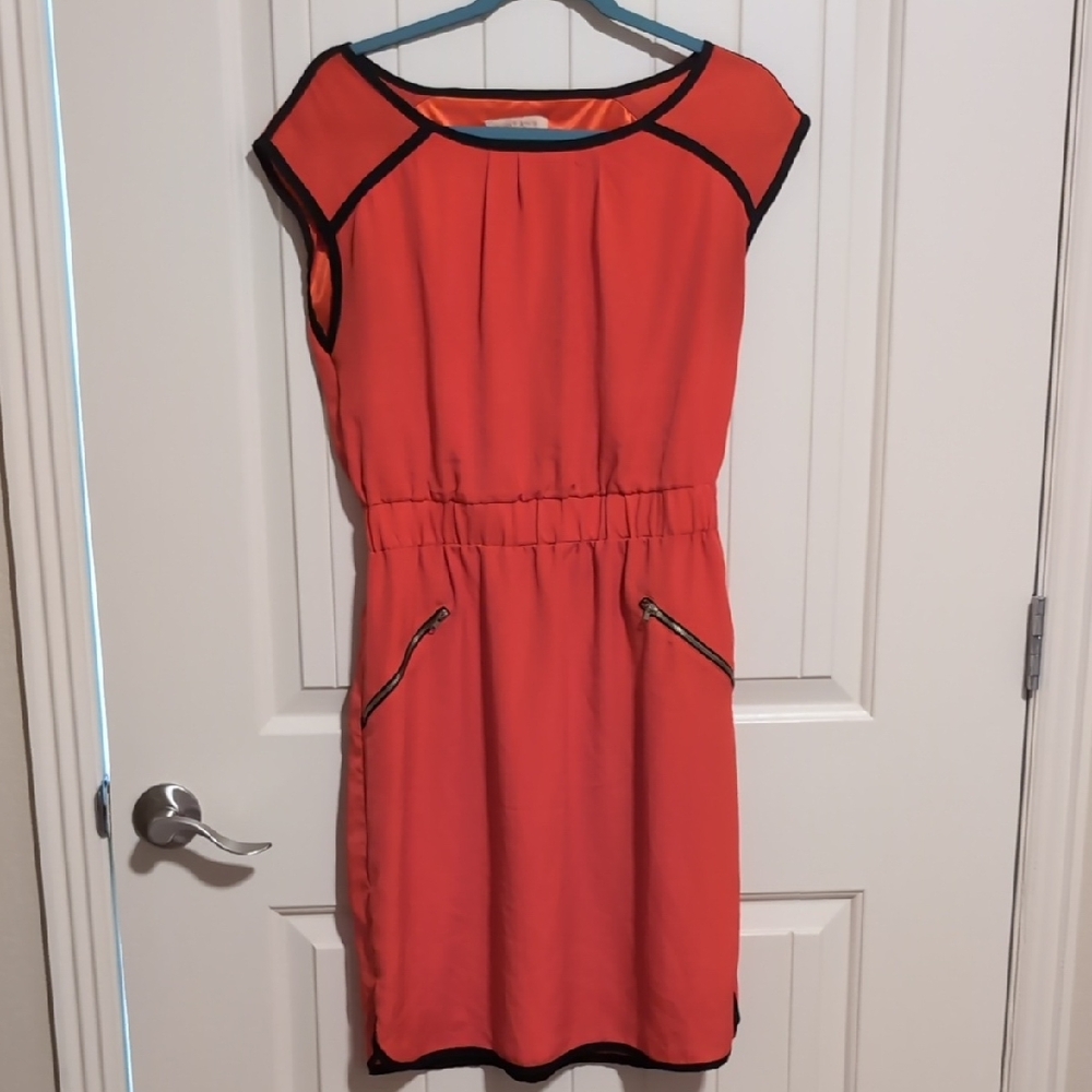 Gibson Latimer Vibrant Orange Mini Dress with Black Accents